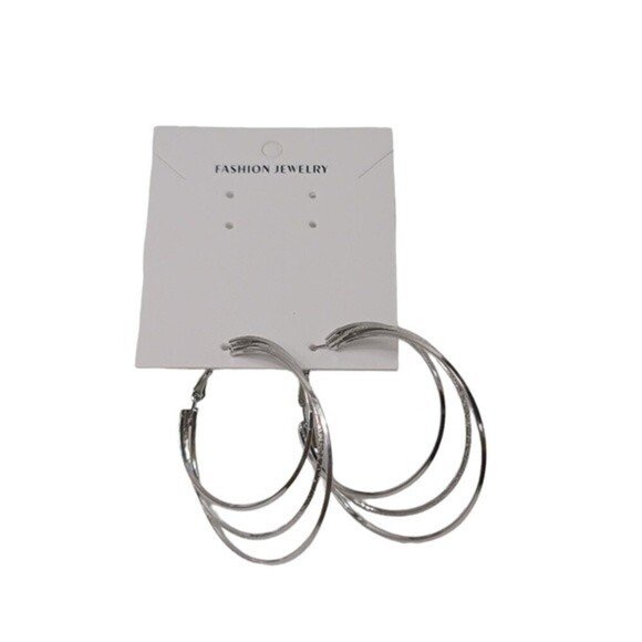 NWT Silver Colored Layered Hoop Earrings - Picture 2 of 6